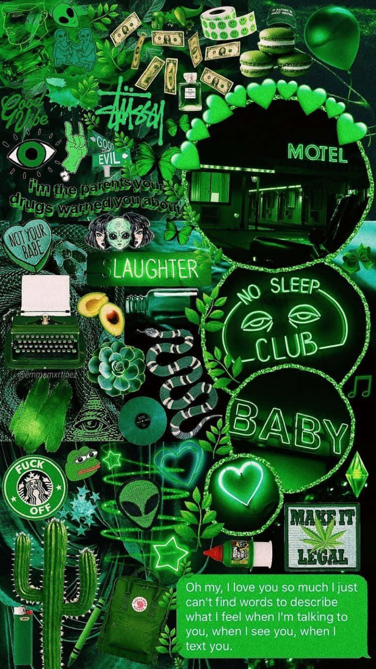Einegrüne Collage Mit Verschiedenen Elementen Wallpaper