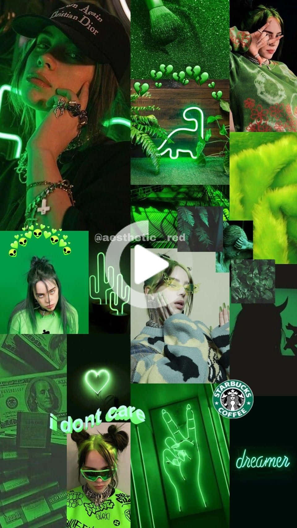 Green Collage Billie Eilish Play Button Wallpaper