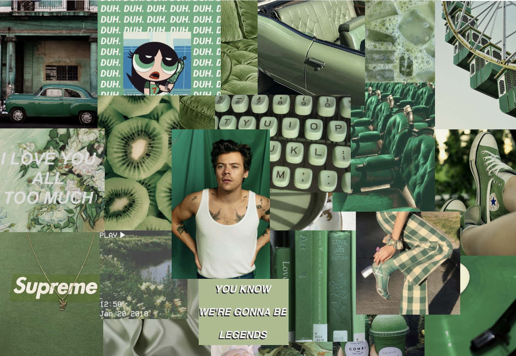Grøn kollage Harry Styles skrivemaskine tapet Wallpaper