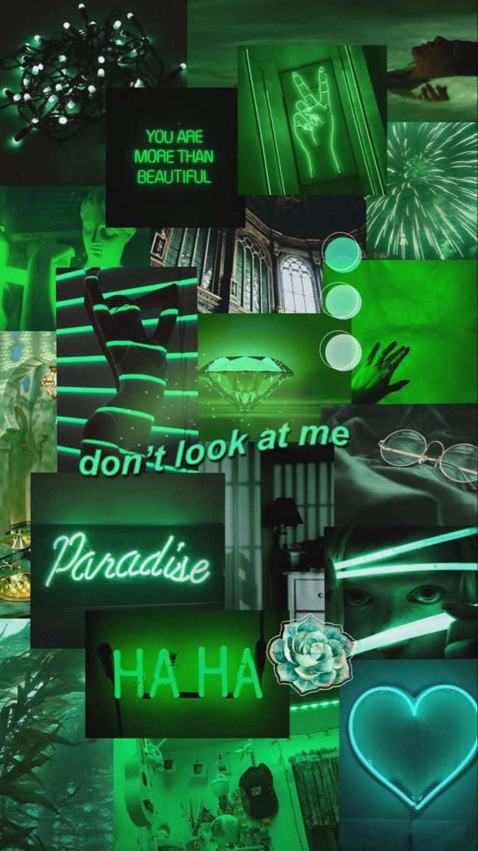 Modern Collage of Green Shades Wallpaper