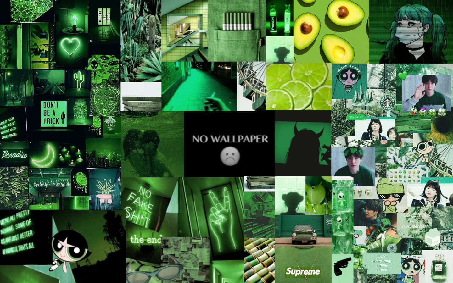 A vibrant green collage of nature elements Wallpaper