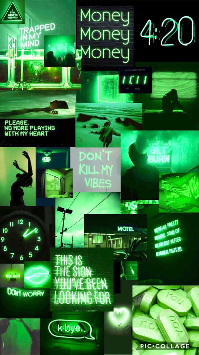 Green Collage Neon Lights 420 Money Wallpaper
