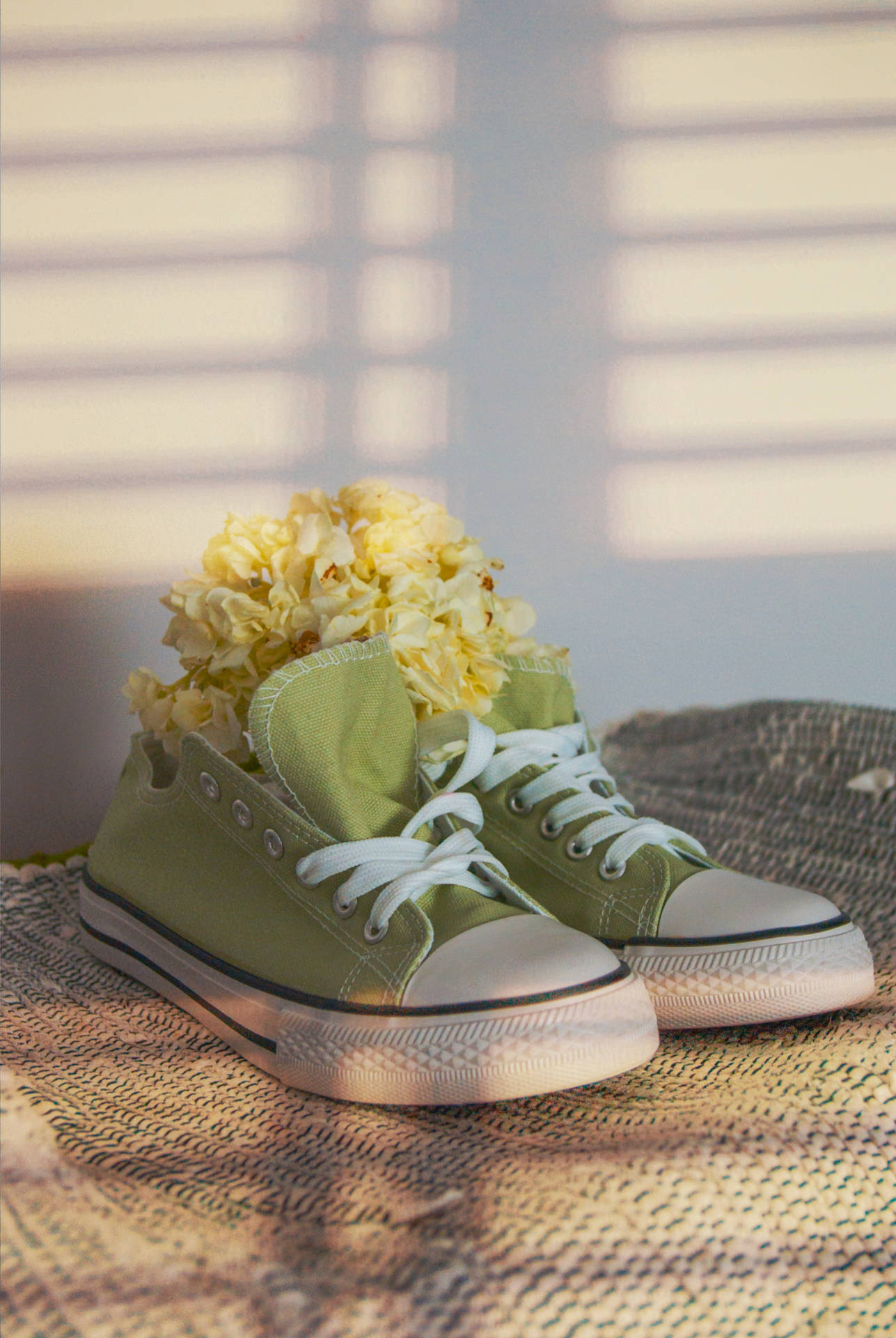 Embrace the style and comfort of these sleek green Converse sneakers. Wallpaper