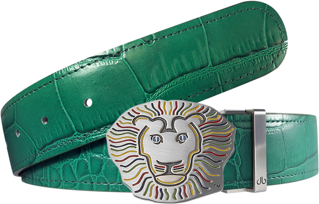 Green Crocodile Leather Beltwith Lion Buckle PNG