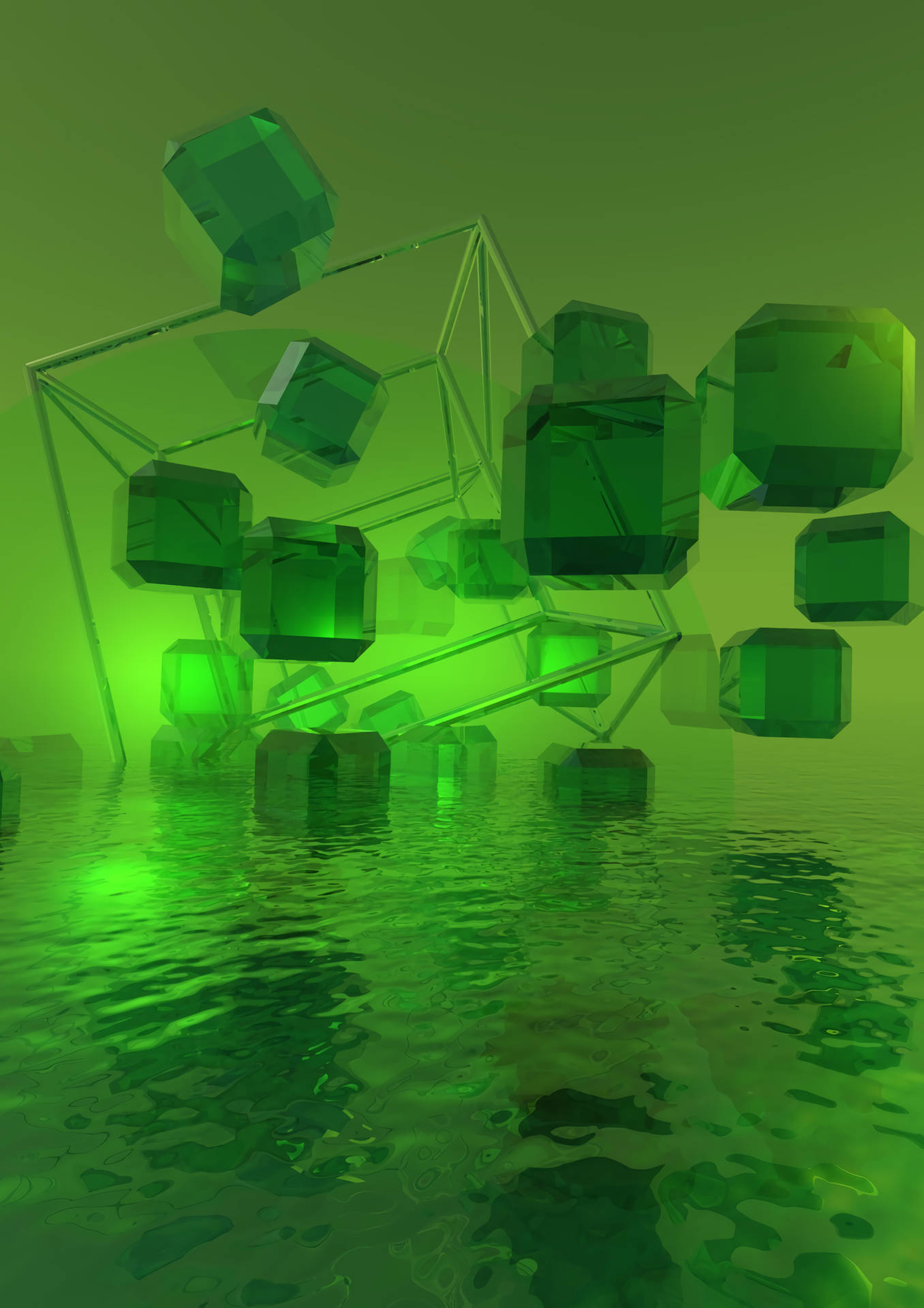 Green Crystal 3D Cubes Wallpaper