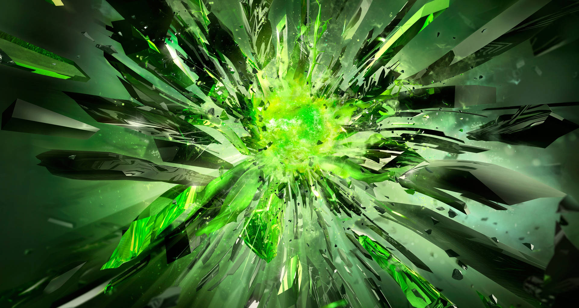 Green Crystals Light Explosion Wallpaper
