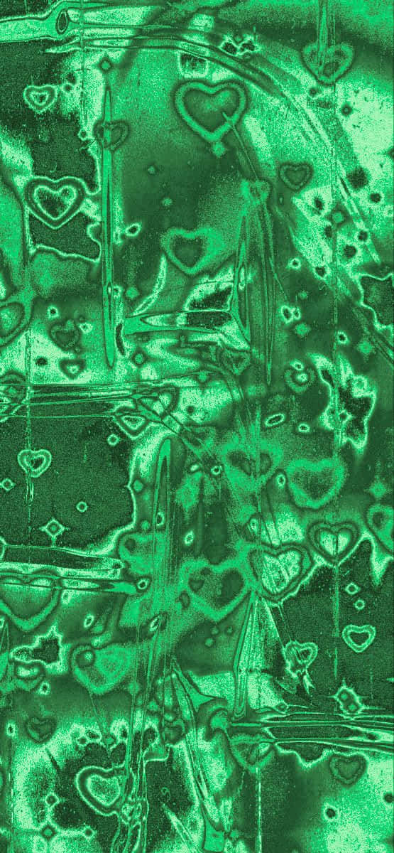 Green Cyber Hearts Y2 K Texture.jpg Wallpaper