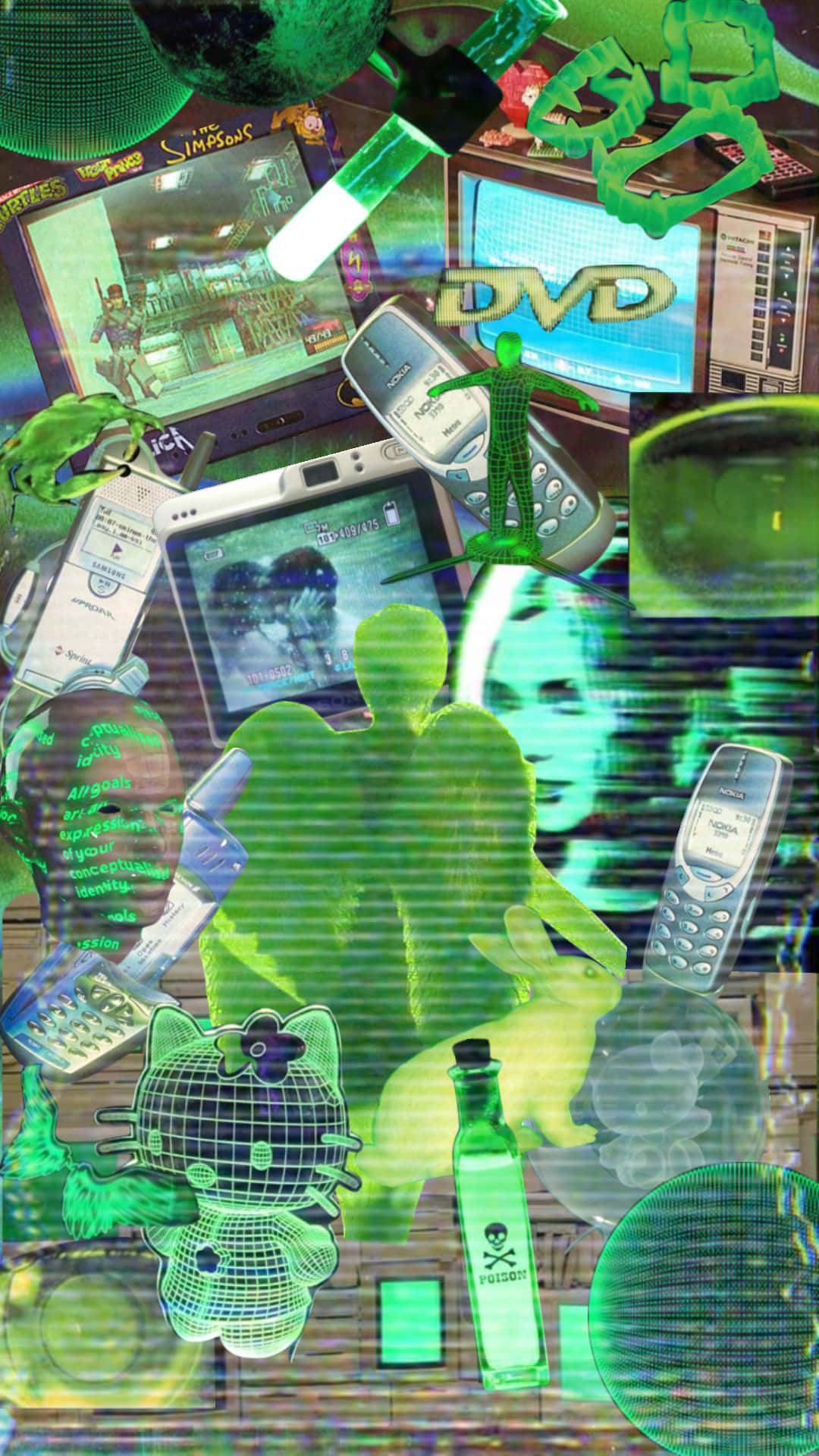 Green Cyber Y2 K Collage Aesthetic.jpg Wallpaper