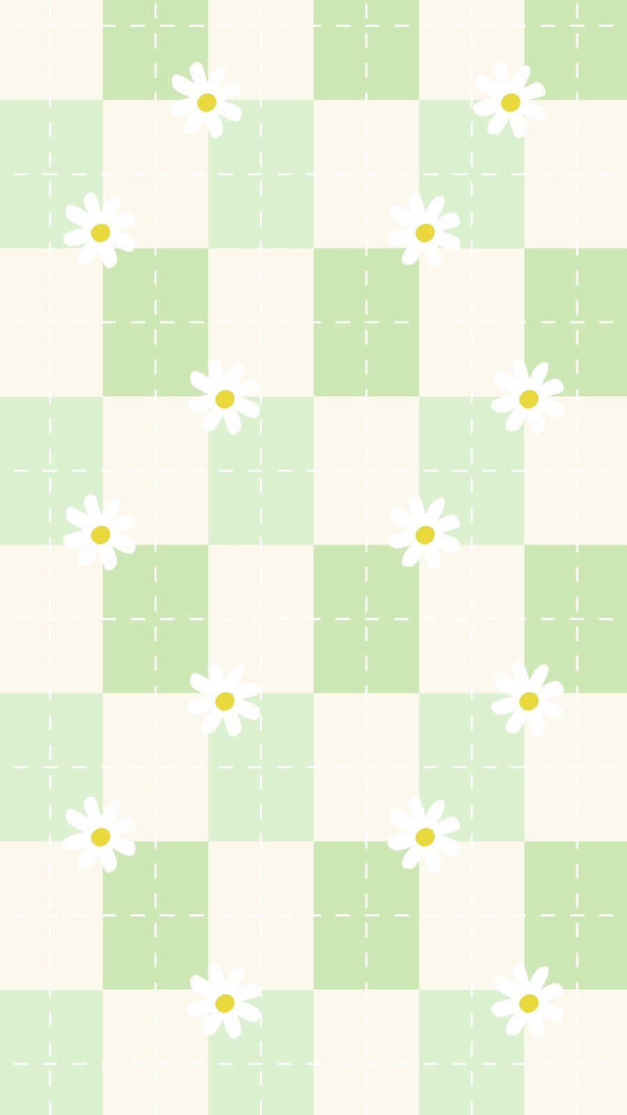 Green Daisy Checkered Pattern Wallpaper