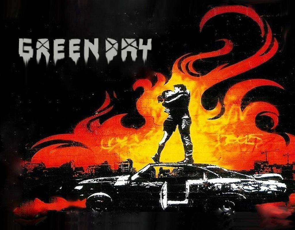 Green Day Fiery Albumkunst Wallpaper