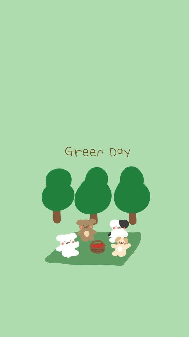 Green Day Picnic Cute Illustration Wallpaper