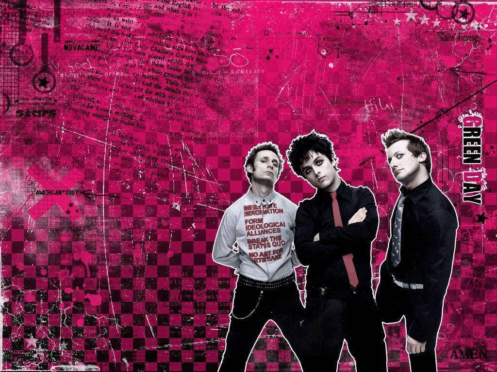 Green Day Pink Checkerboard Wallpaper