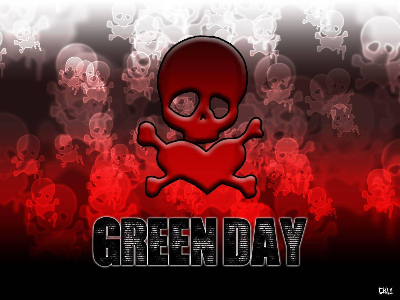 Green Day Skull With Crossbones Heart Wallpaper