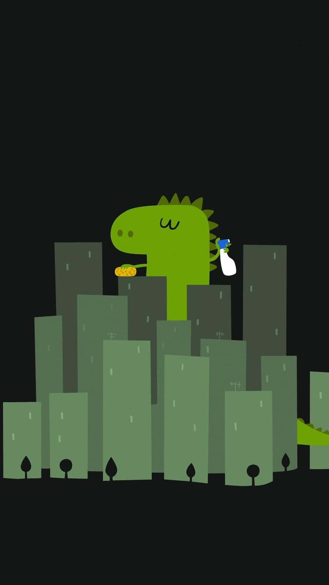 Green Dinosaur Cityscape Illustration Wallpaper