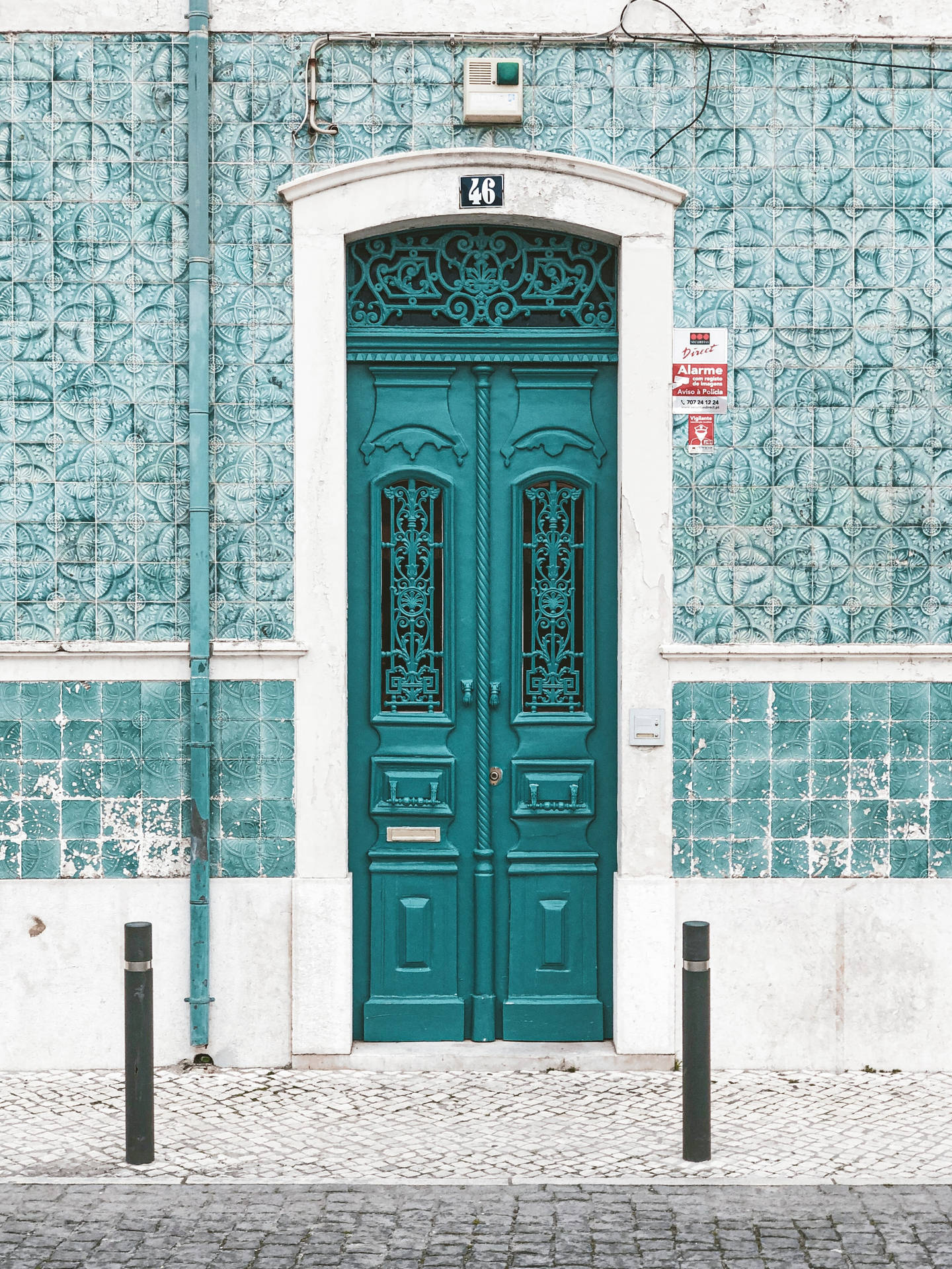 Green Double Door In Lisbon Wallpaper