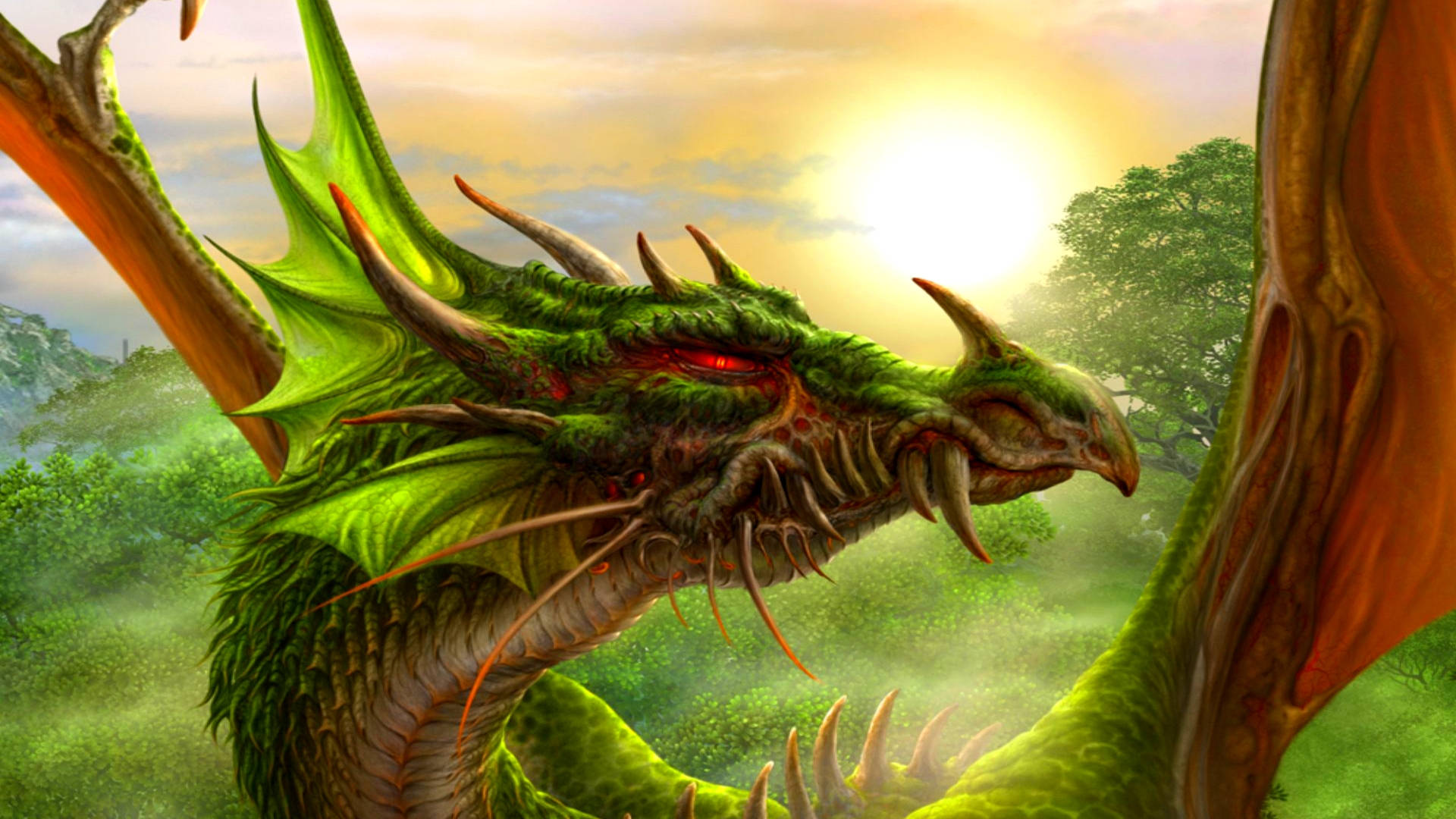 Green Dragon Sunset Forest