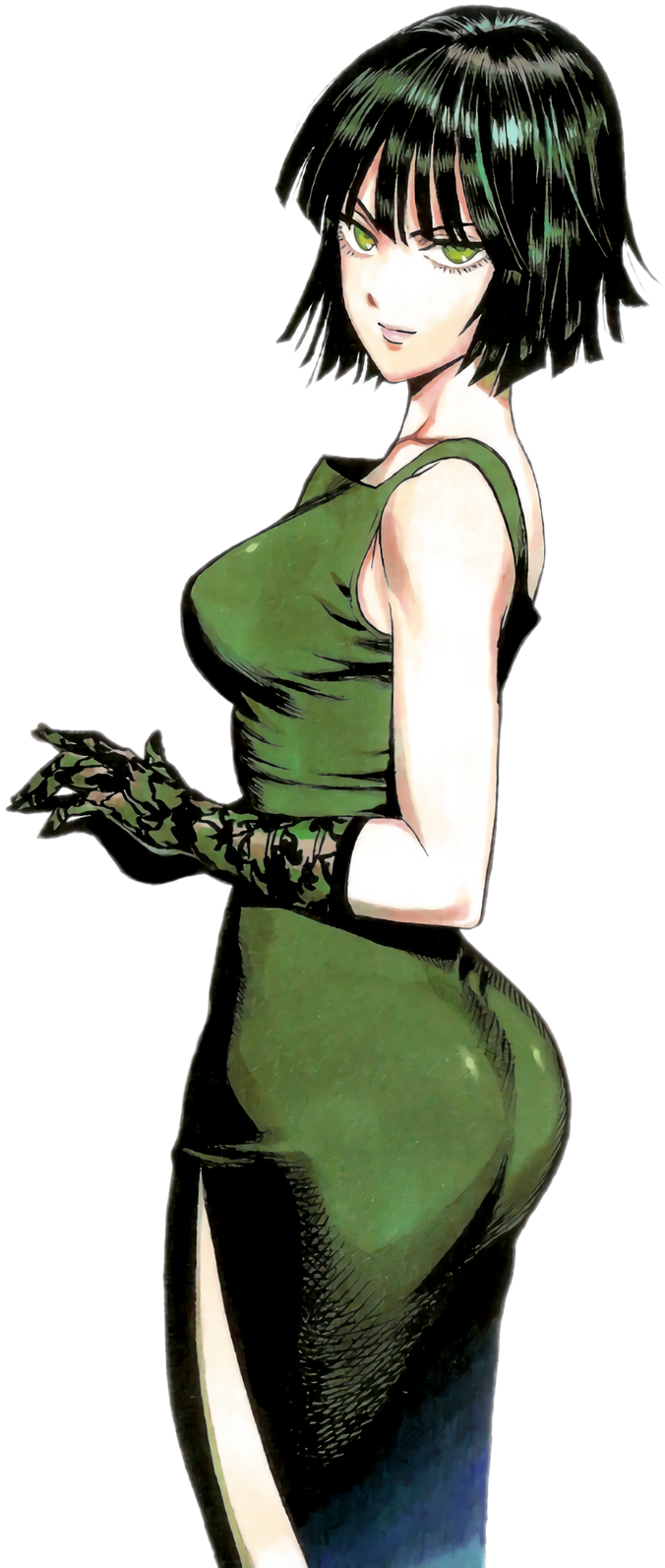 Green Dress Anime Character With Black Gloves PNG