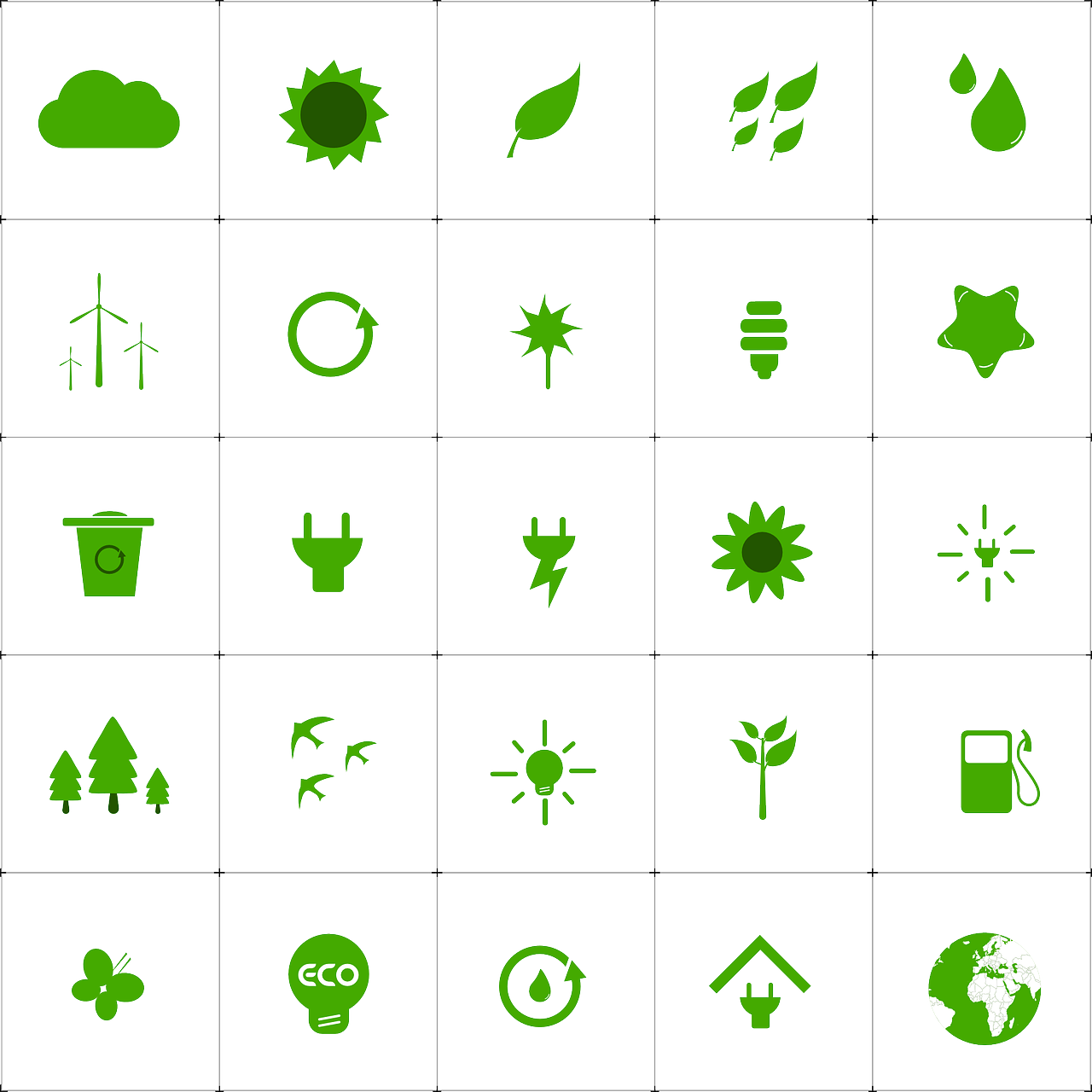 Green Eco Friendly Icons Set PNG