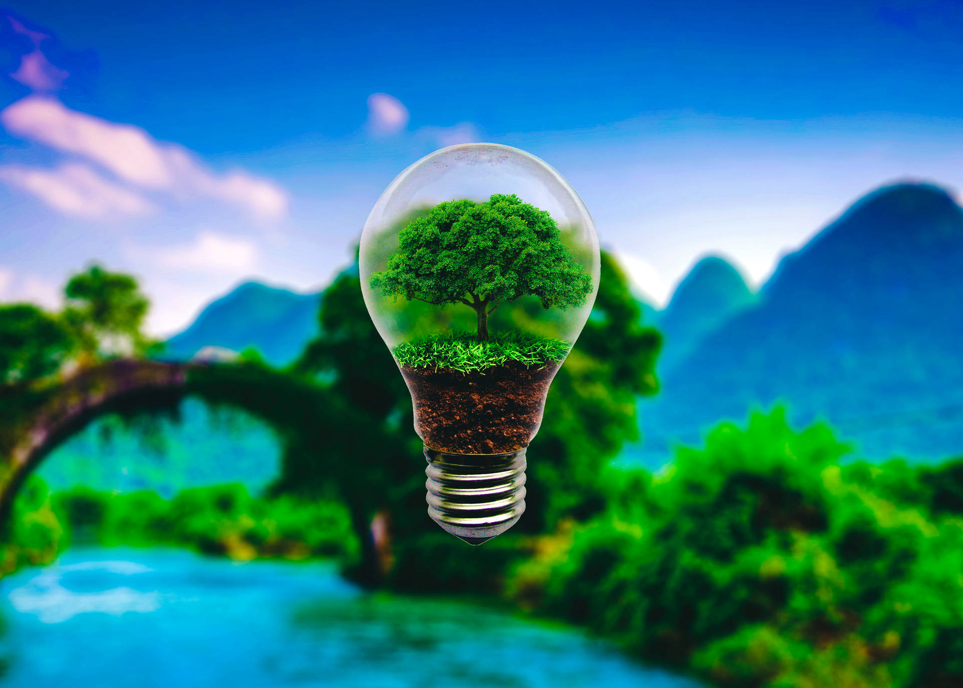 Green Ecological Light Bulb Poster Wallpaper