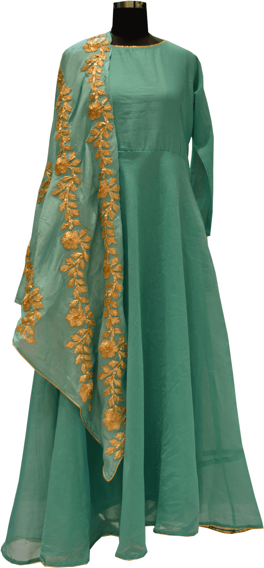 Green Embroidered Kurtiwith Dupatta PNG