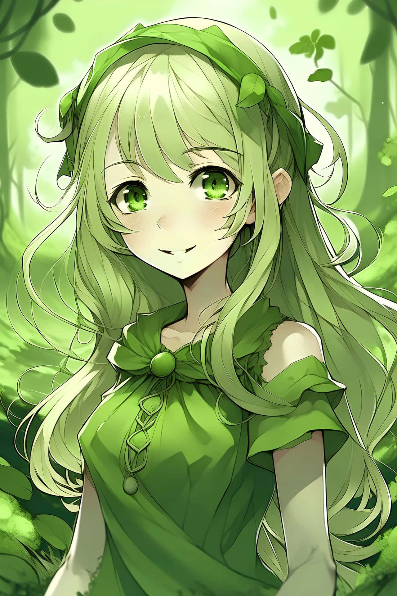 Green Eyed Anime Girlin Nature Wallpaper