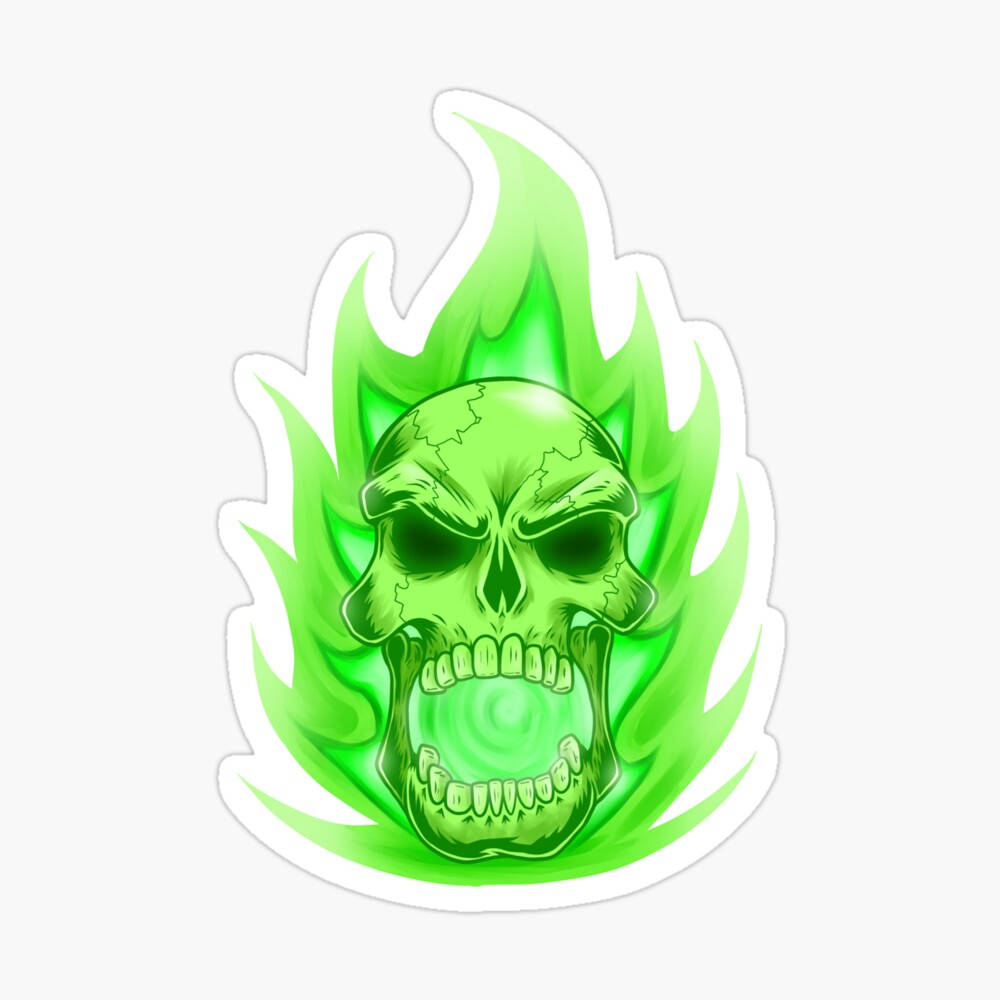 Green Fire Skull Sticker Wallpaper