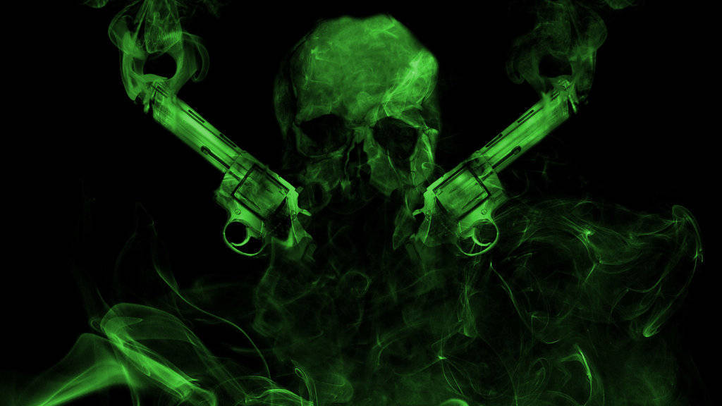 Green Fire Skull With Guns Wallpaper