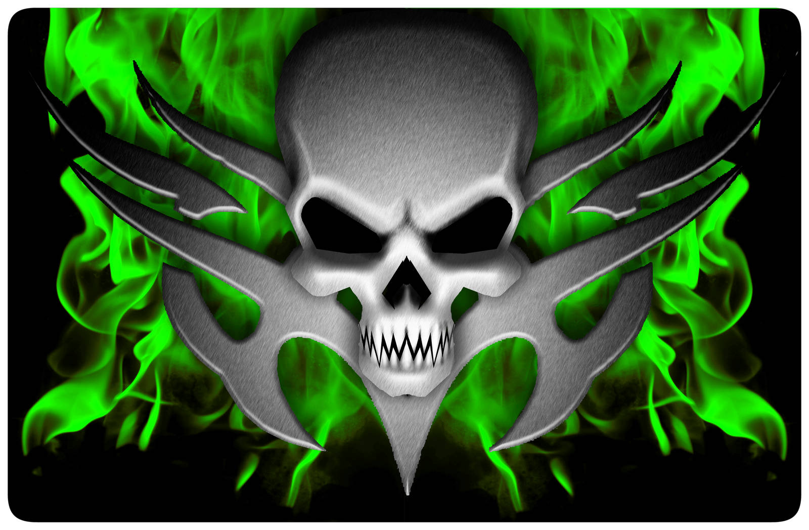 "A skull ablaze with intense green fire" Wallpaper