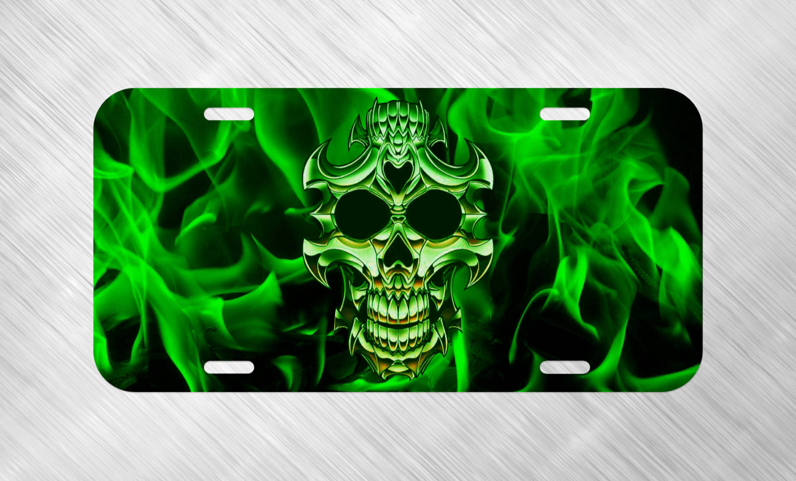 A Green Skull With Flames On A Black Background Wallpaper