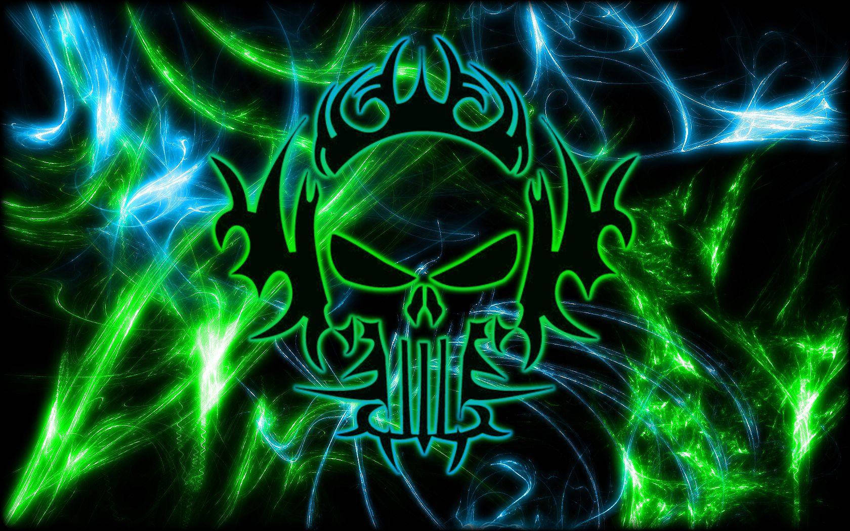 Fiery Green Skull Wallpaper