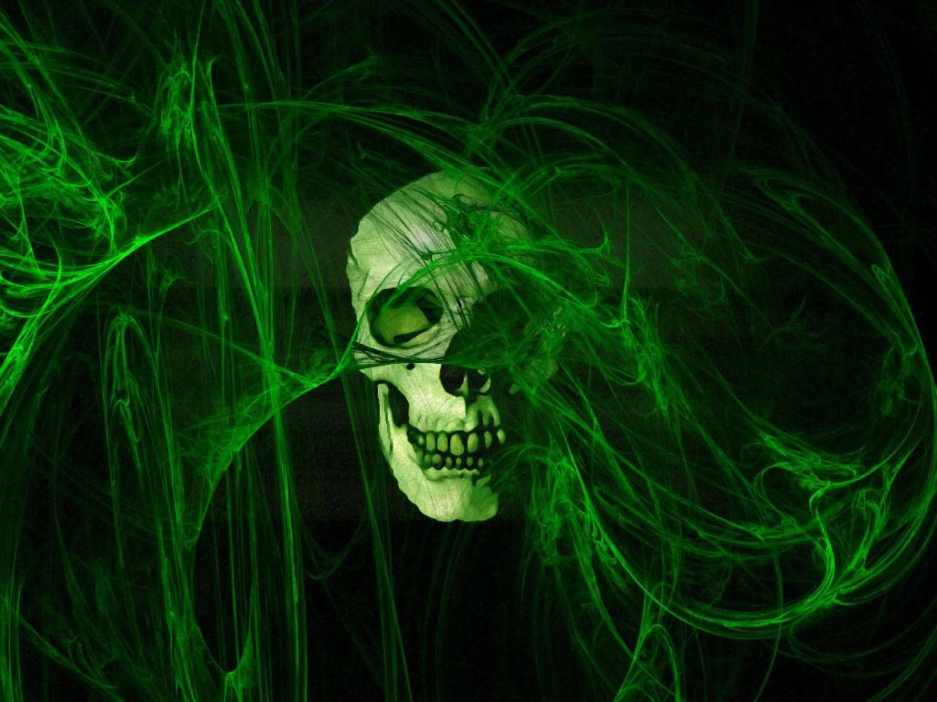 Green Fire Skull Thin Smoke Wallpaper
