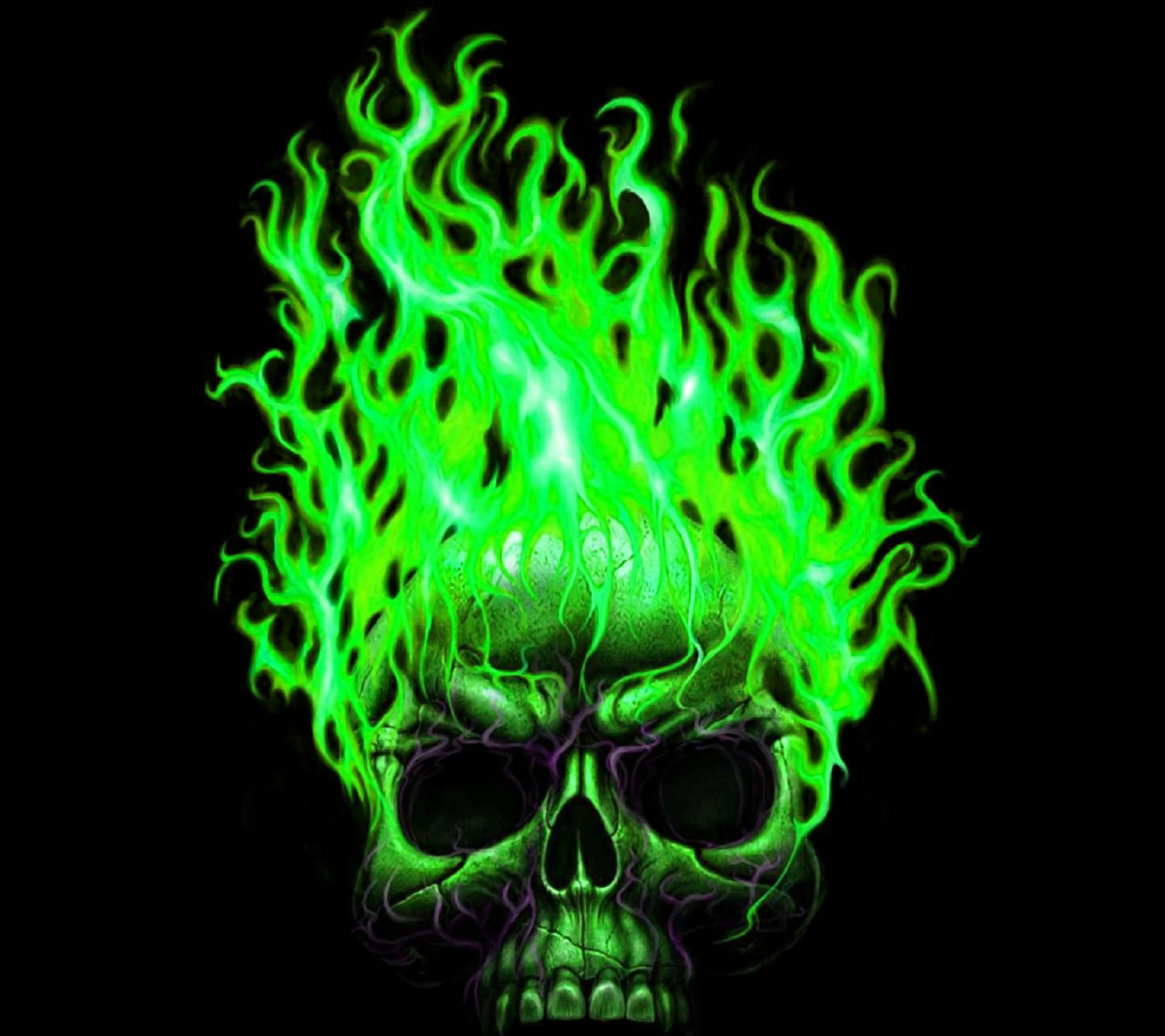 "A menacing green fire skull radiates danger" Wallpaper