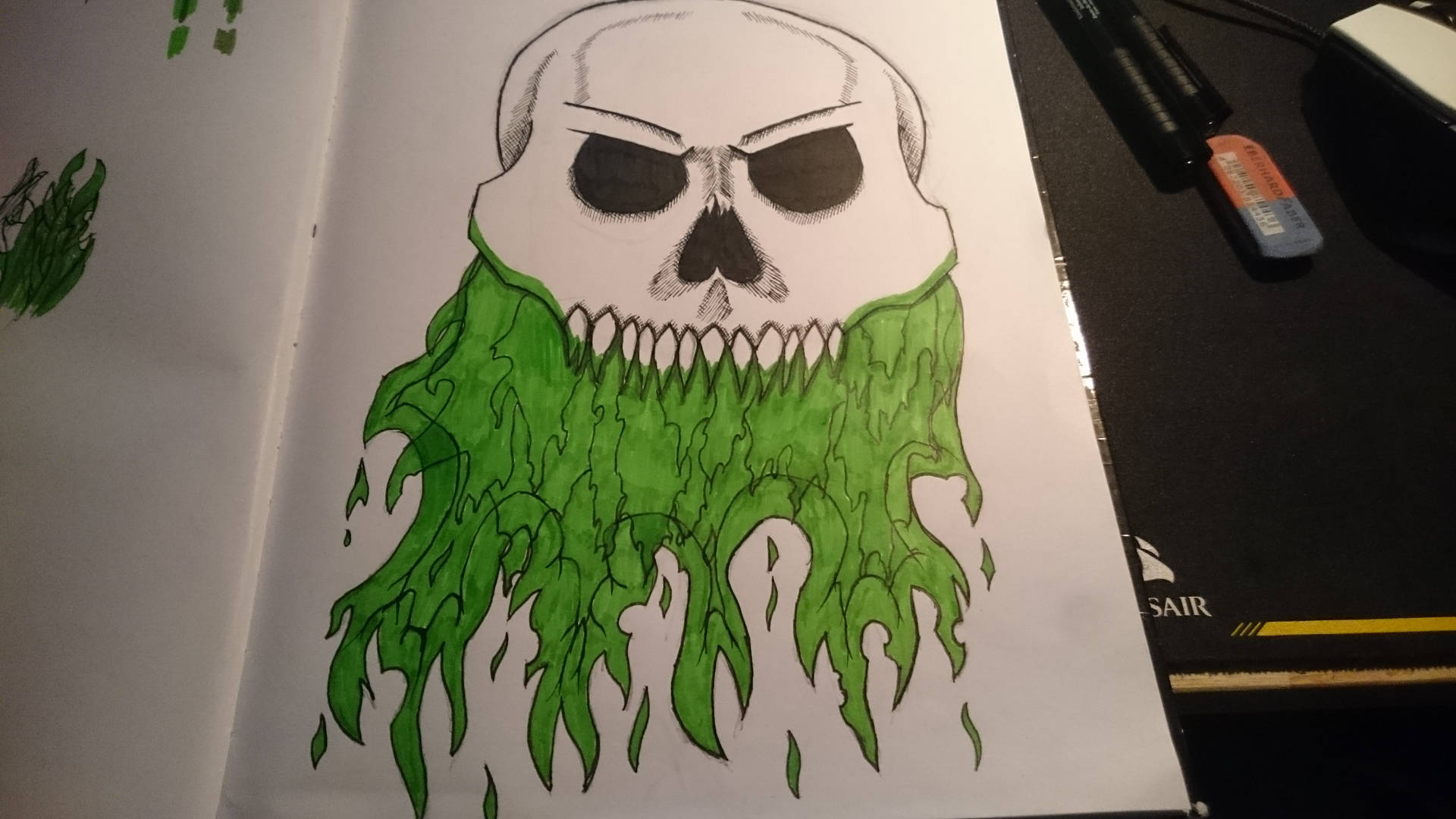 Green Fire Skull Illustration Wallpaper