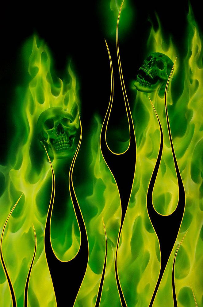 Green Fire Skull Burning Wallpaper