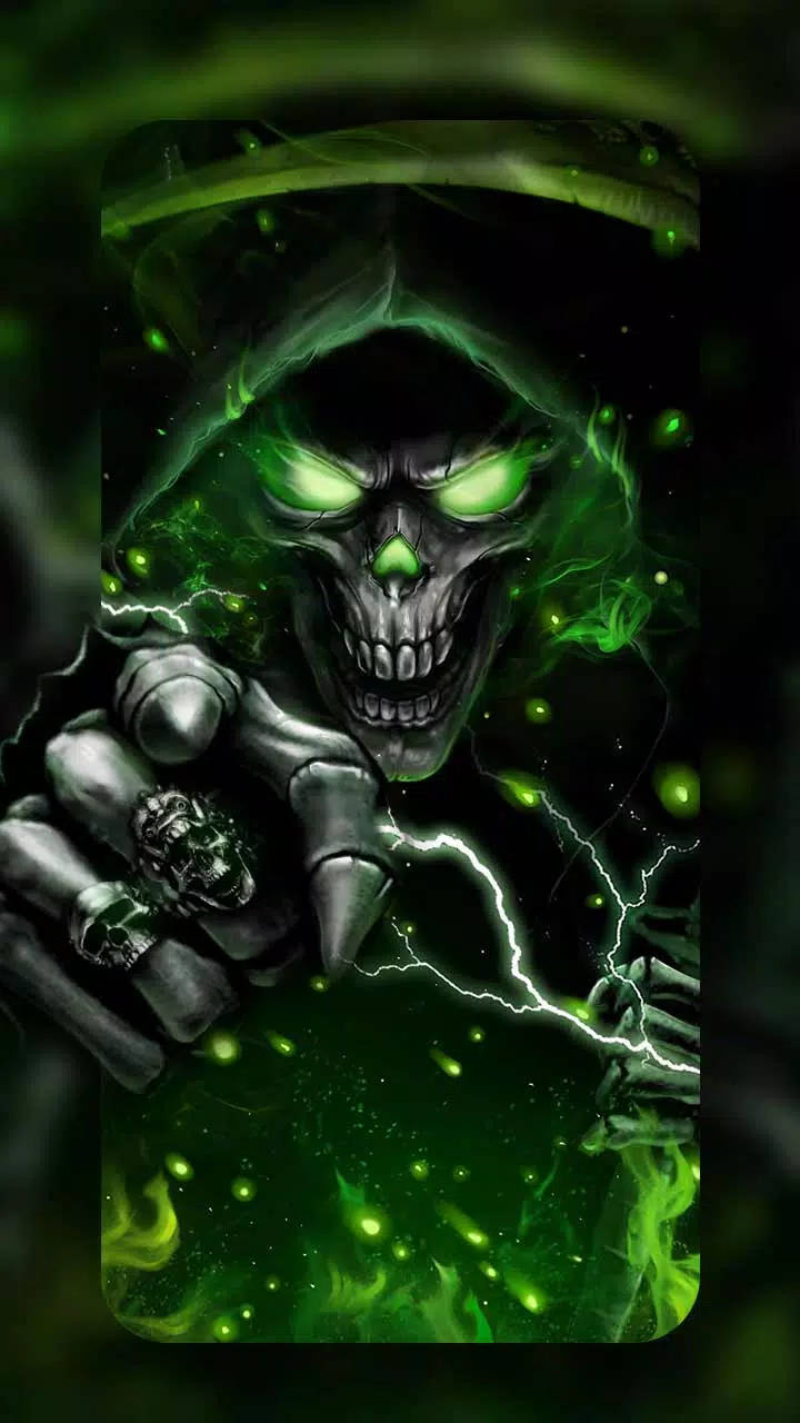 "Vibrant and Mysterious - Green Fire Skull" Wallpaper