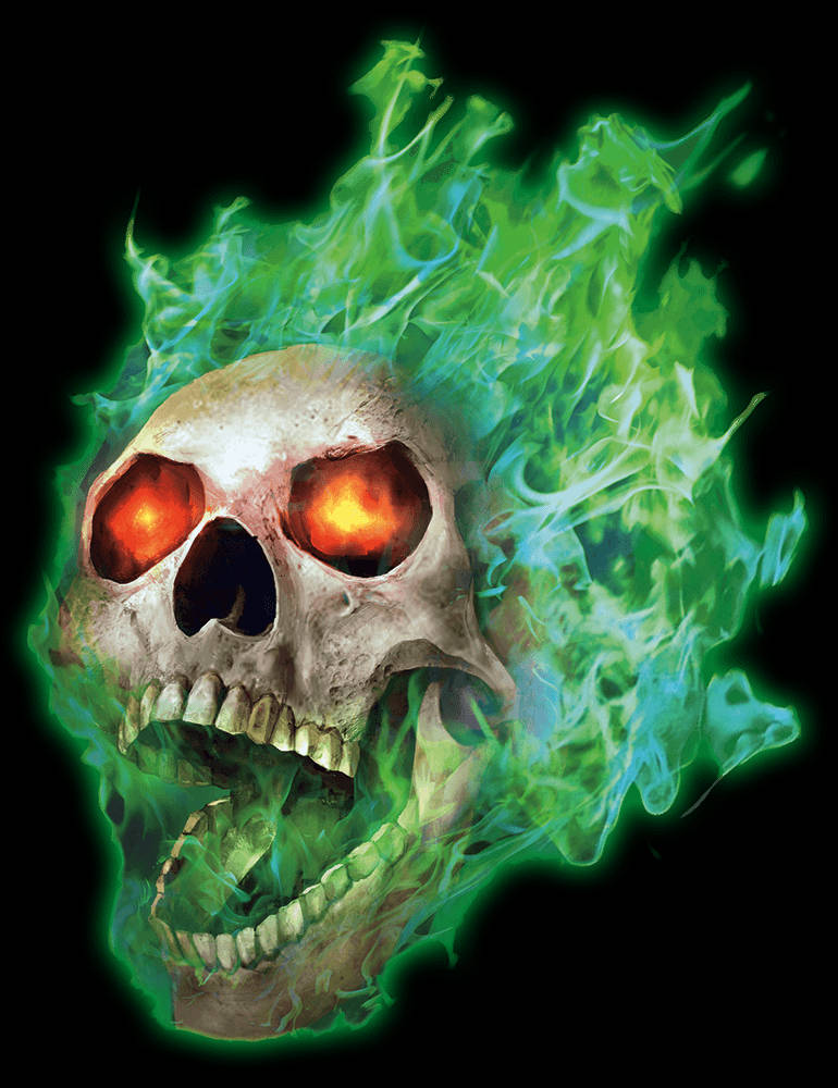 Green Fire Skull With Flaming Eyes Wallpaper
