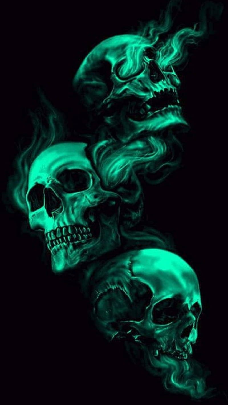 skulls with green flames