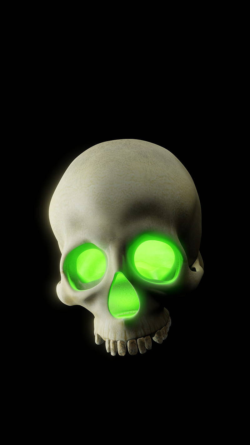 Glowing Green Fire Skull Wallpaper