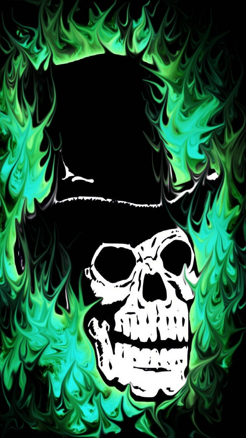 "A Skull Blazing with Green Fire" Wallpaper