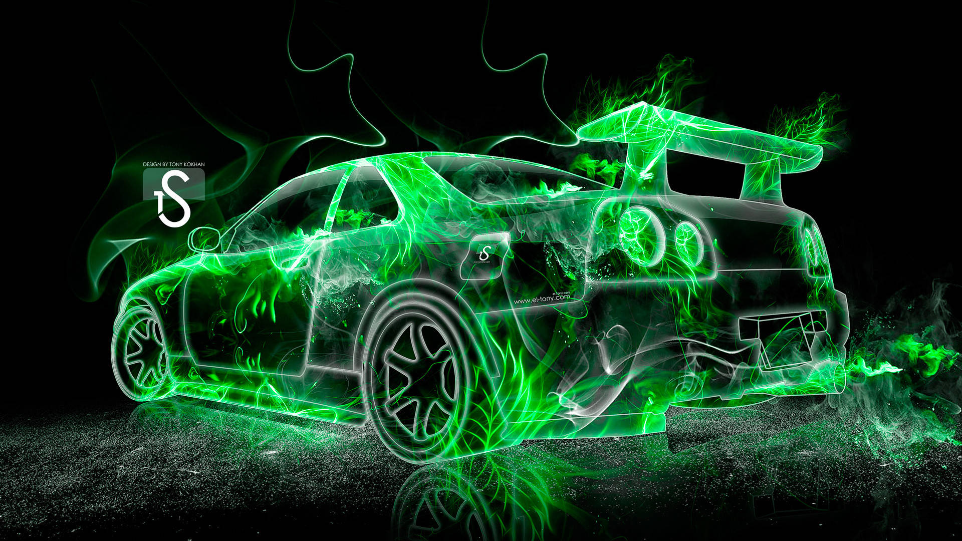 Green Fire Sports Car Wallpaper
