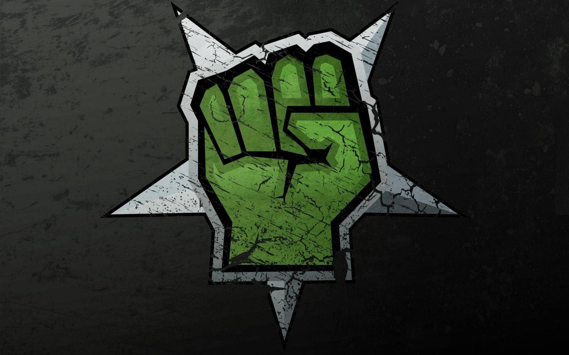 Wallpaper of green fist graffiti artwork centered on a white star.