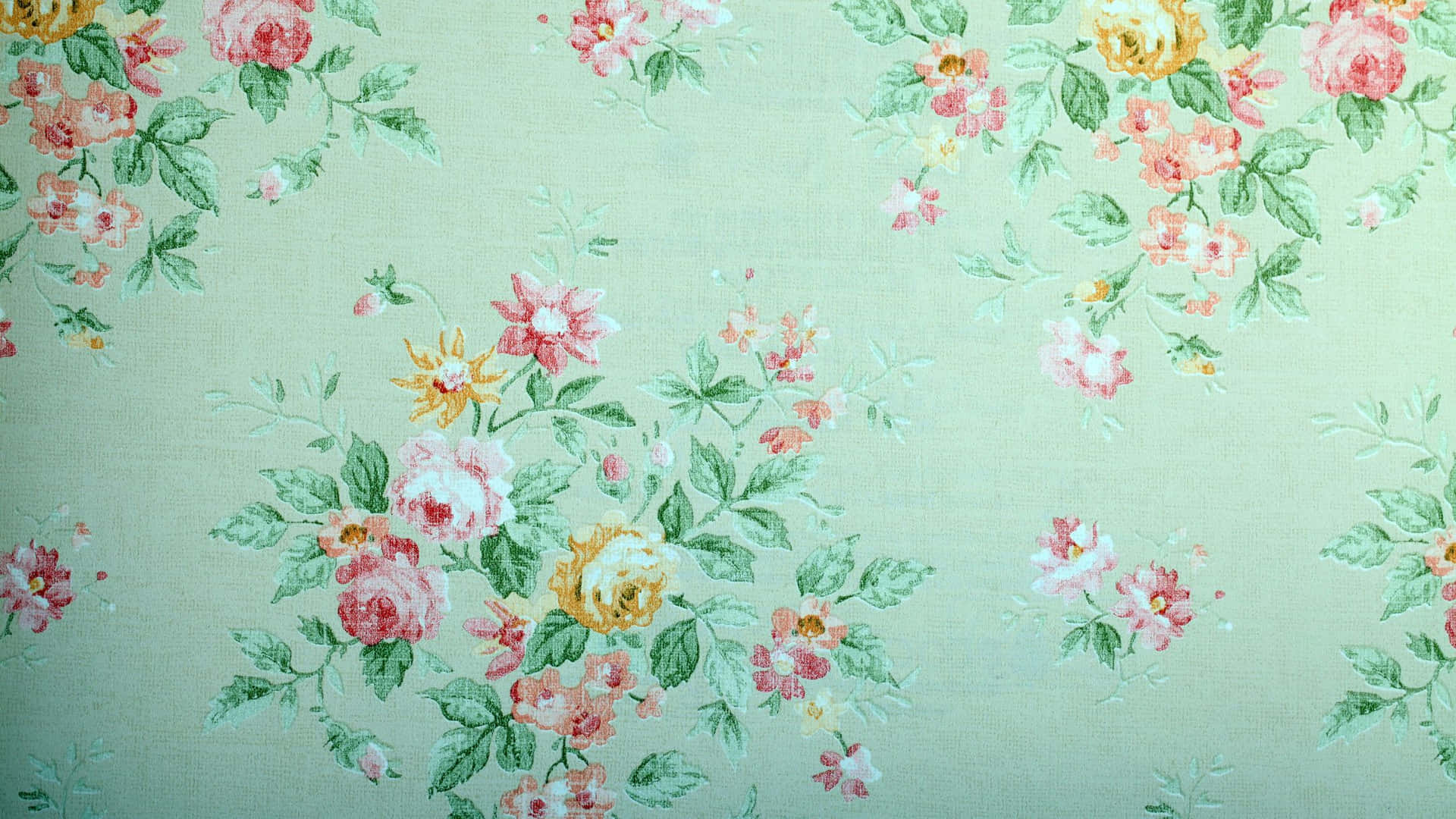 A Green Floral Wallpaper With Pink Flowers