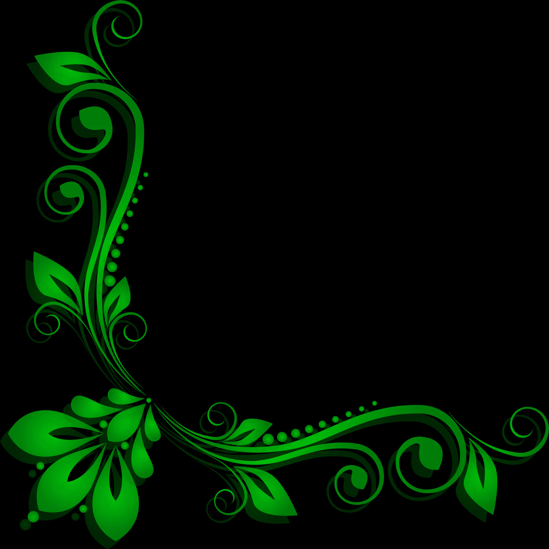 Green Floral Corner Design PNG