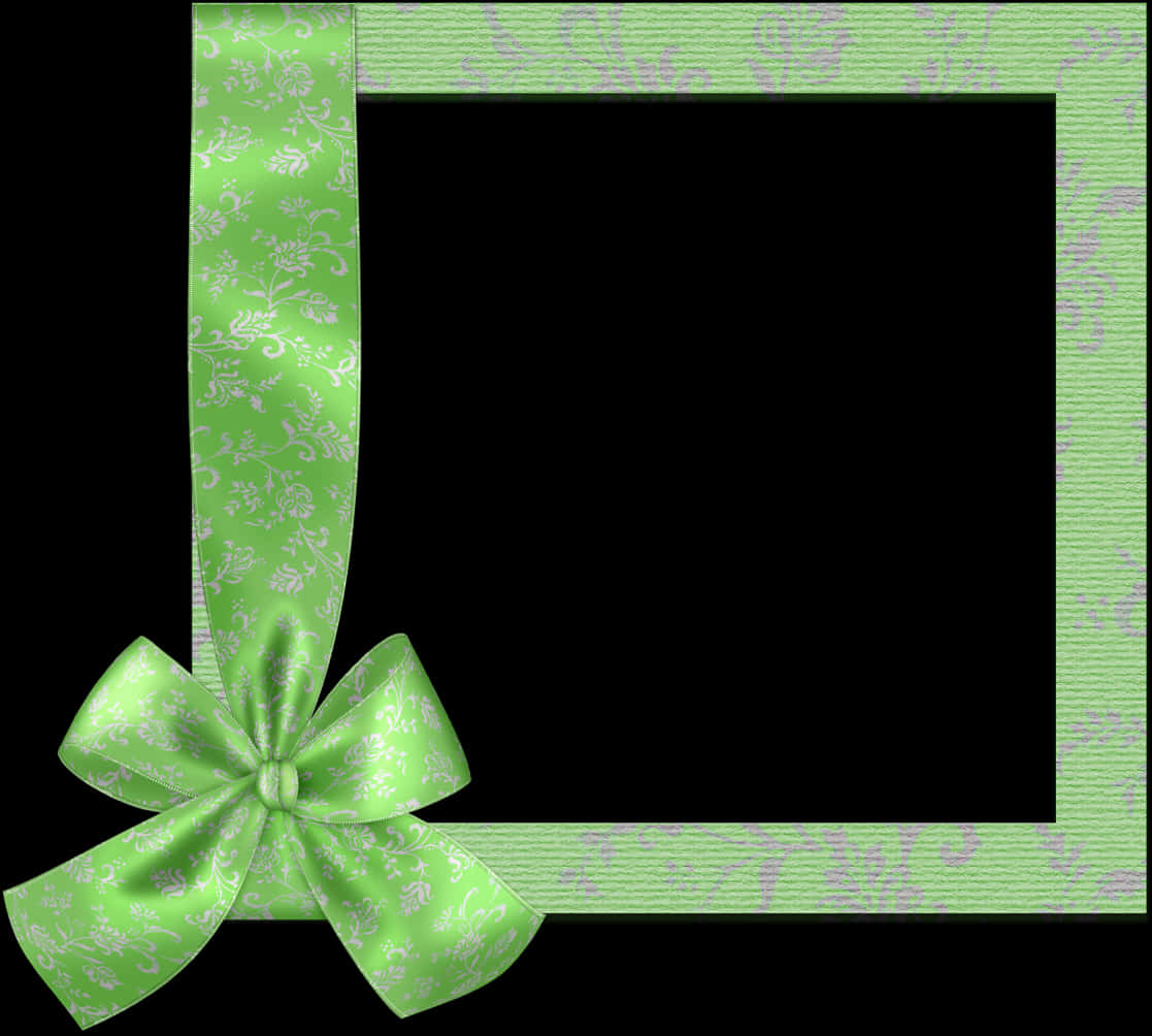 Green Floral Framewith Bow PNG