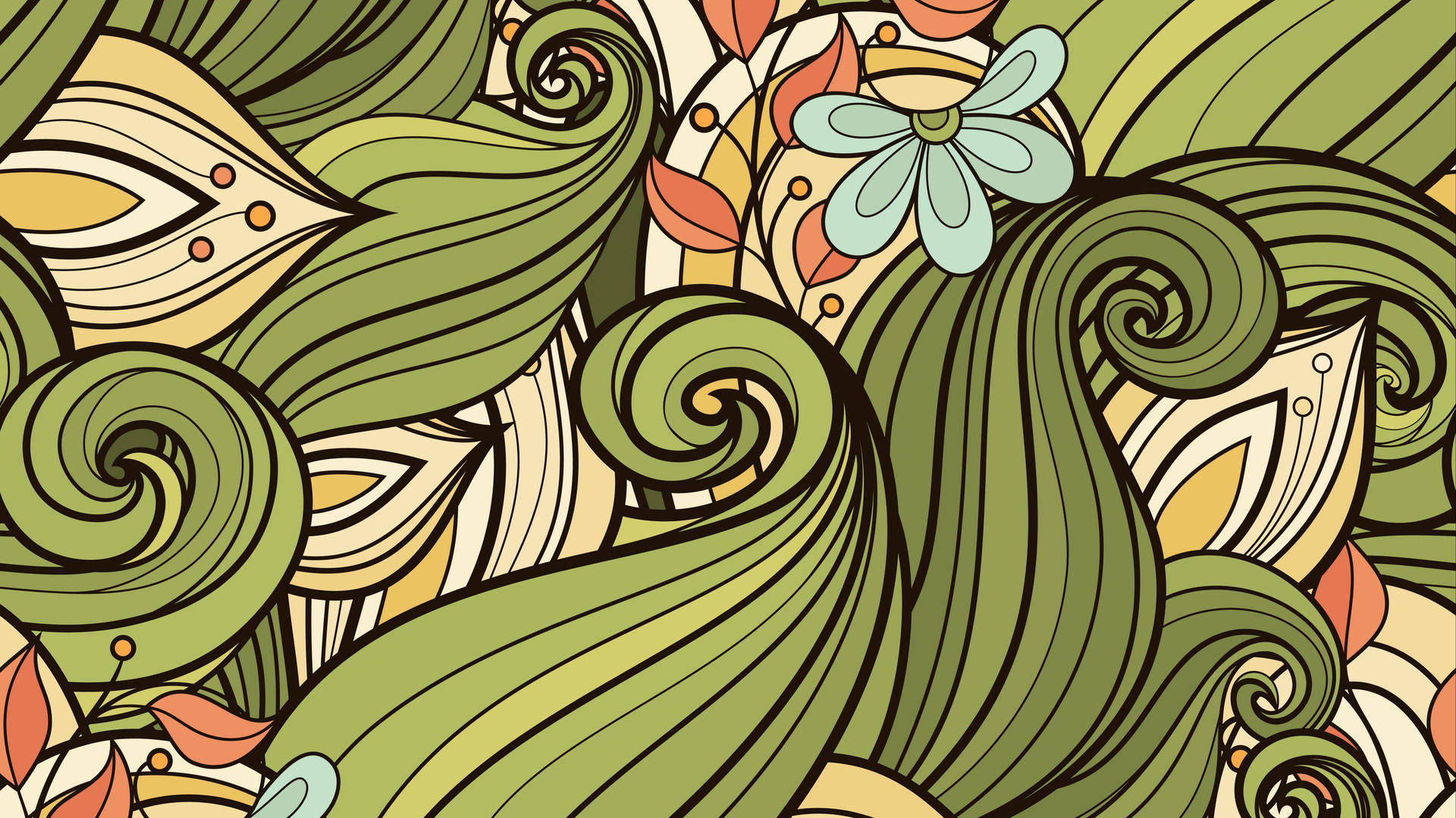 Green Floral Pattern 4k Doodle