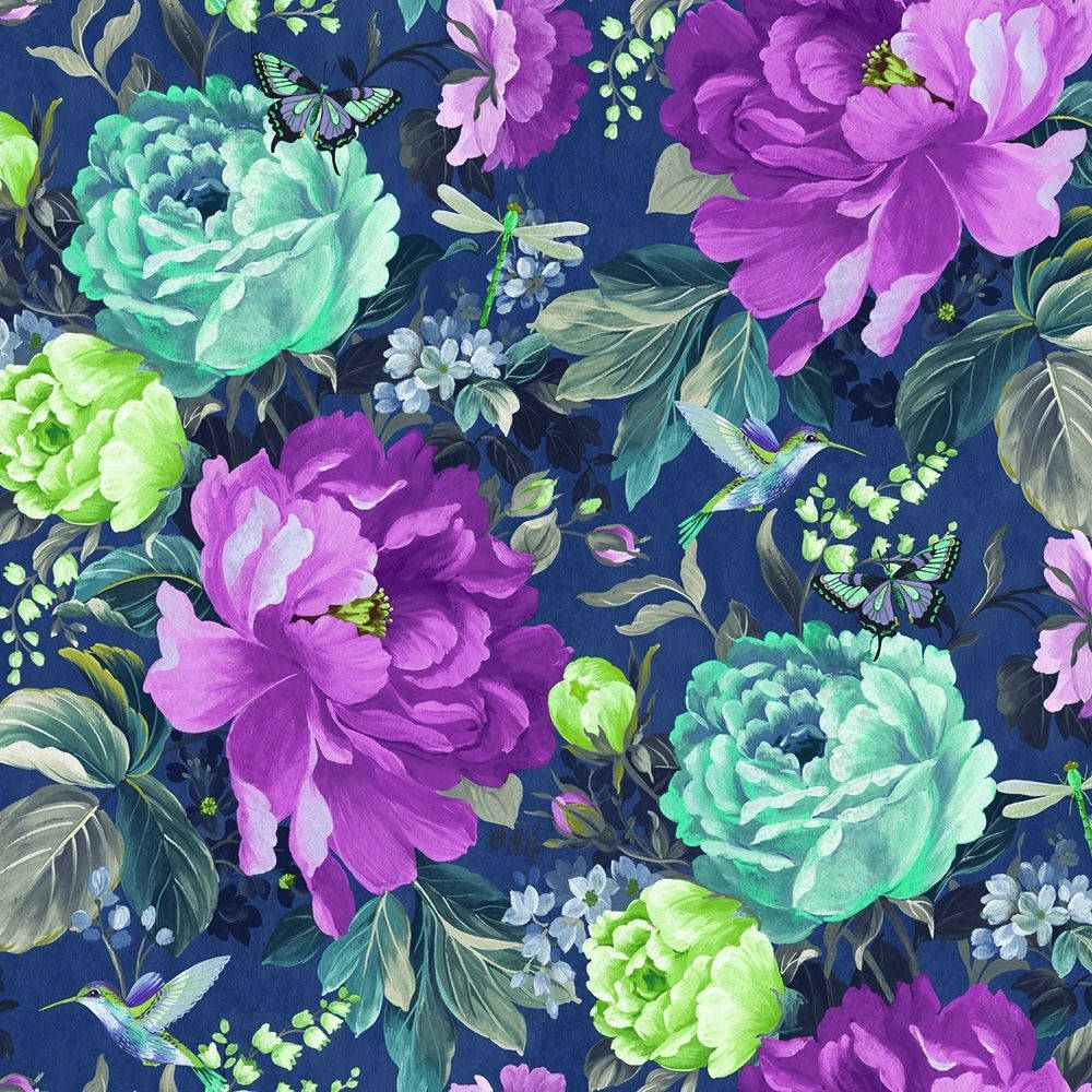 Green Floral Royal Purple Wallpaper