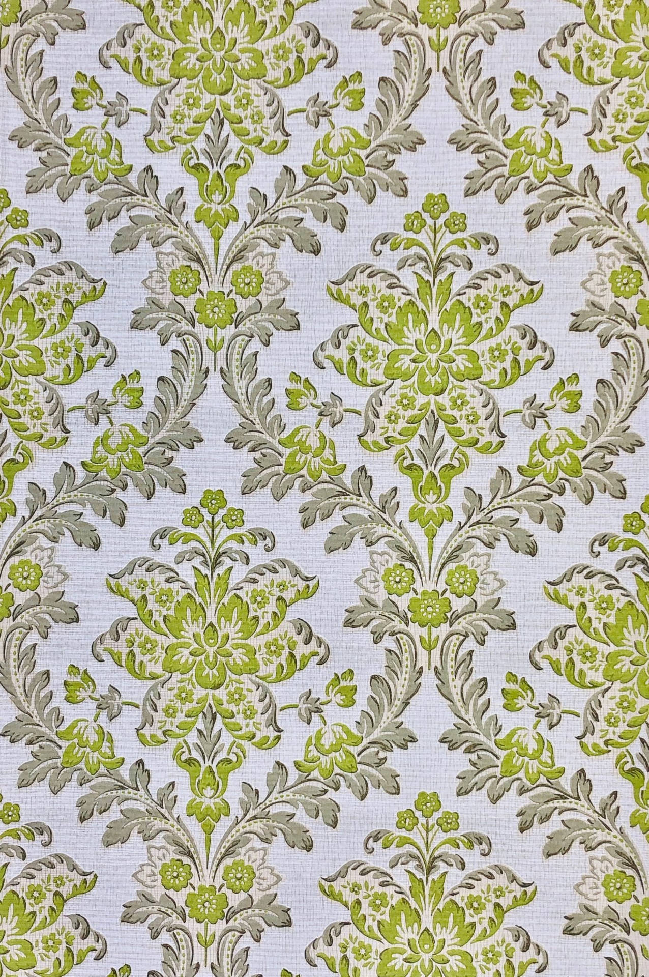 Green Floral Textured Fabric Wallpaper