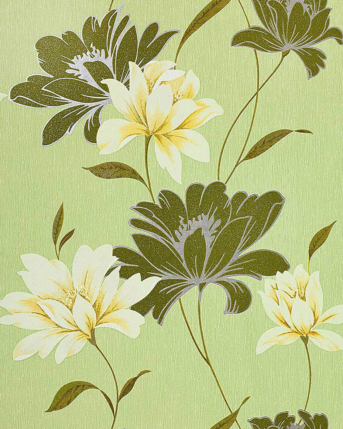 Green Floral White Flower Wallpaper