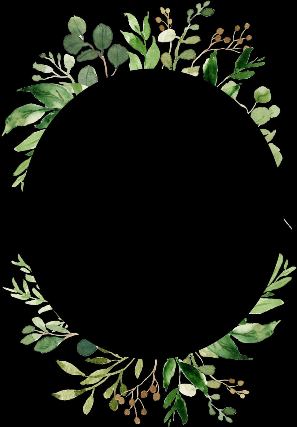 Green Foliage Circle Frameon Black Background PNG