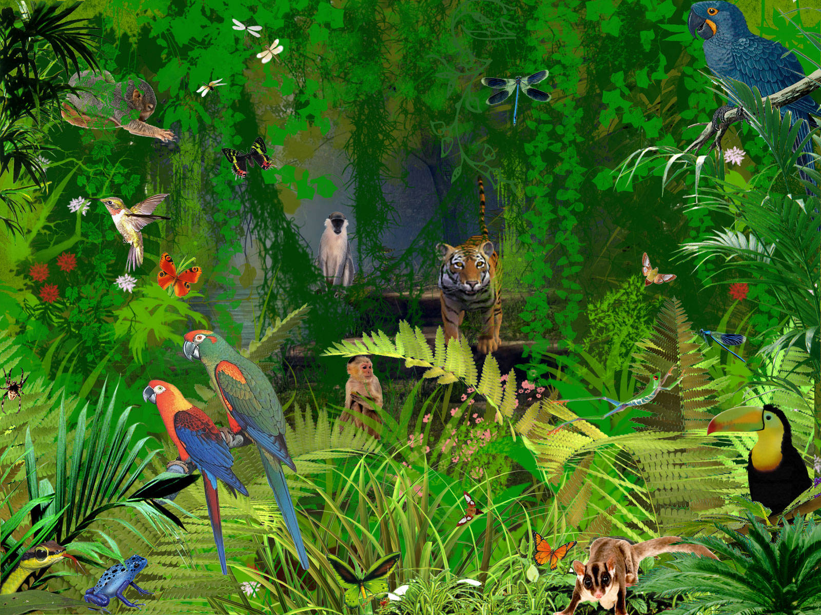 Green Forest With Forest Animals Digital Art Wallpaper